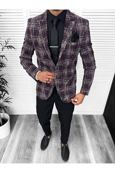 dehaine Men's jacket, slim fit, checked, 13197, burgundy