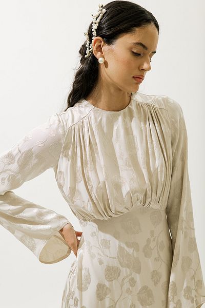 Manuka Jacquard Satin Evening Dress Vanilla