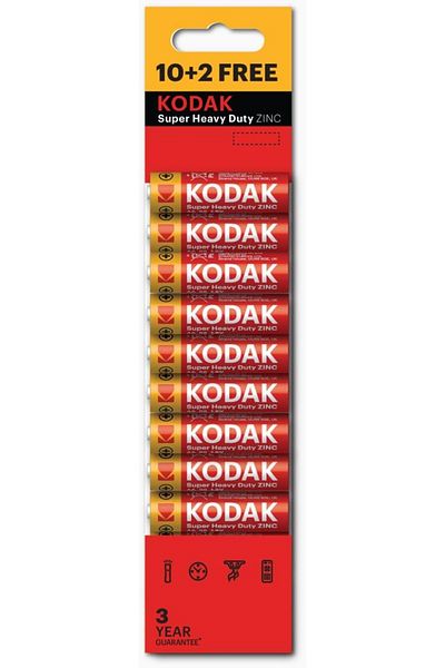 Kodak Super Heavy Duty | AA Batteries | Double A | Disposable Household | Carbon Zinc | 1.5V | 12 Bl
