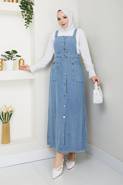 Pamuk Butik Women's Pocketed Dress Jeans Salopet