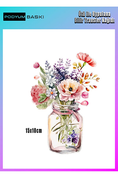 podyum baskı Ütü Ile Yapışan Tekstil Dtf Baskı Tişört Baskısı CİCEKLER VE VAZ...