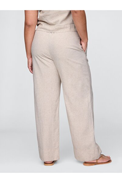 GAP Kadın Bej Keten Karışımlı Easy Wide Leg Pantolon