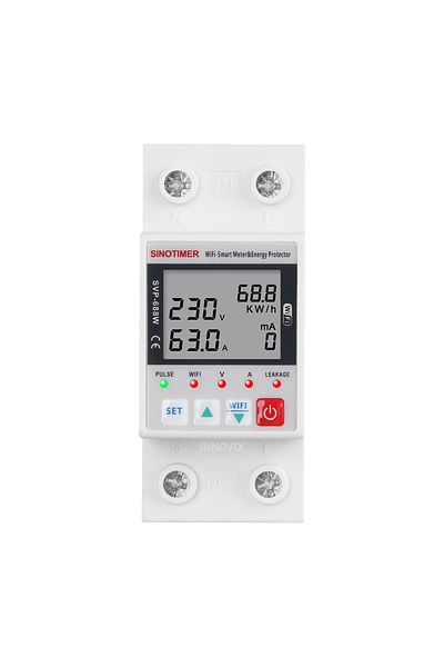INNOVIX Contor inteligent WiFi SVP-688W, monofazat, 1–63A, protecție la supratensiune/subtensiune, resetare automată, alb