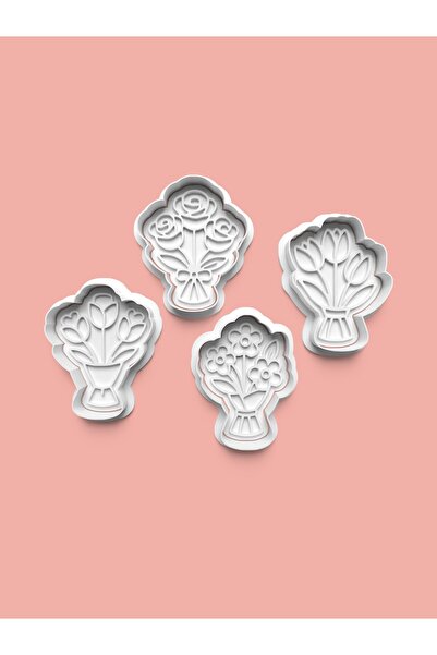 AKTASTORE قالب كوكيز على شكل باقة زهور وقالب عجينة السكر، مجموعة من 4 قطع 083...