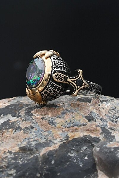 Prestige Yuvarlak Mistik Topaz Taşlı 925 Ayar Gümüş Erkek Yüzüğü 901895