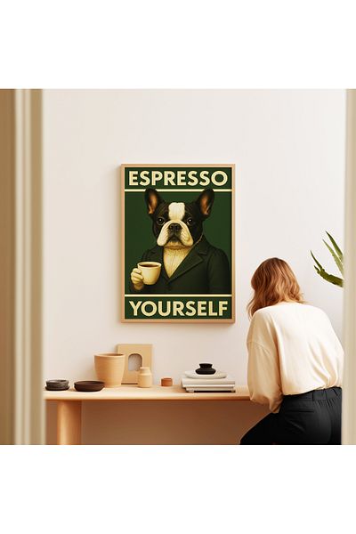 ARTHOUSECOLLECTIVE Αφίσα ESPRESSO YOURSELF Bulldog – Χιουμοριστική αφίσα τοίχου με θέμα τον καφέ - Αφίσα χωρίς πλαίσιο