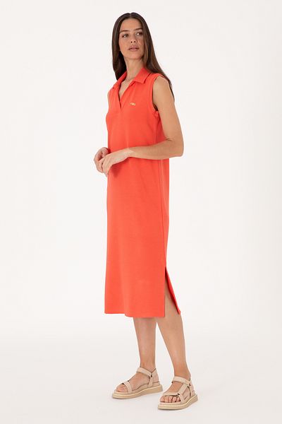 U.S. Polo Assn. Rochie tricotată roșie cu guler polo pentru damă 50300674-VR213