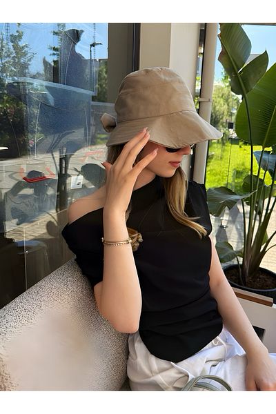 ZERAMİNE Brown Bow Bucket Hat 100% Cotton