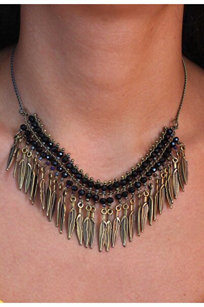 dela otantik El Yapımı Vintage Bohem Boncuklu Kadın Kolye – Yaprak Detaylı Et...