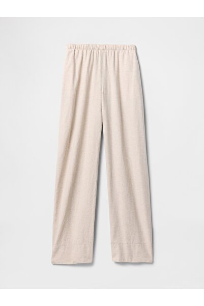 GAP Kadın Bej Keten Karışımlı Easy Wide Leg Pantolon