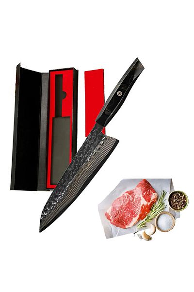 NEOSOR Professional Japanese Knife VG10 Damascus, 37 Layers Steel, Manually Sharpened at 12°, With Copper Mesh