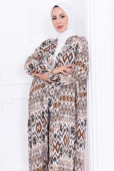 hafsamina Σετ κιμονό βισκόζης με σχέδιο Seva καφέ HM2762