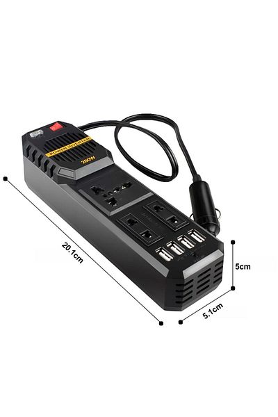 Linomag Invertor de tensiune auto și adaptor universal, 12v/220v, prize UE/UK/SUA/JP/AU, alb/negru