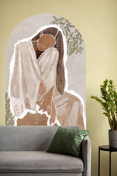 Piksel Grafik Boho Woman Bohemian Oval Wall Sticker- Bohemian Collection