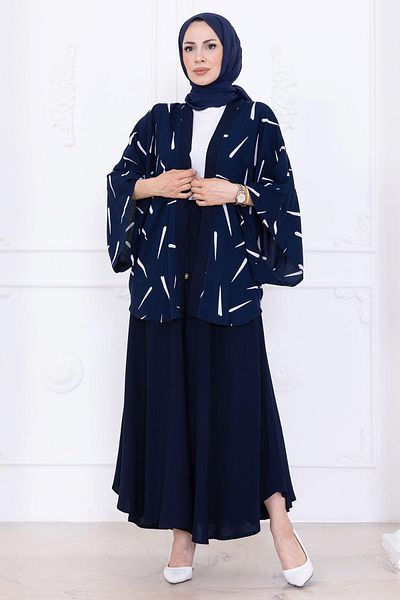hafsamina Σετ κιμονό με μοτίβο φούστα Navy Blue HM2767