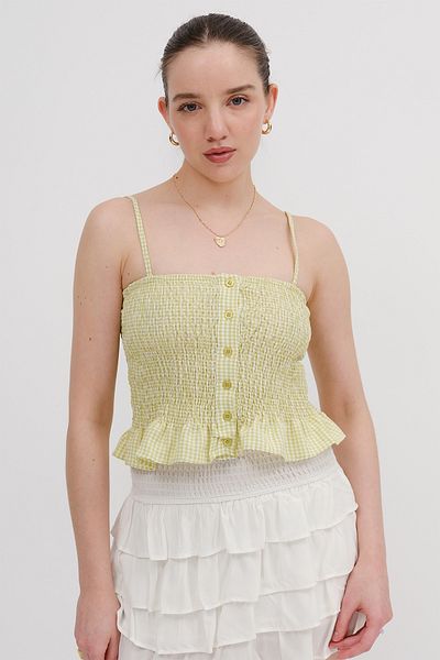 Addax Gingham Patterned Buttoned Blouse A17282