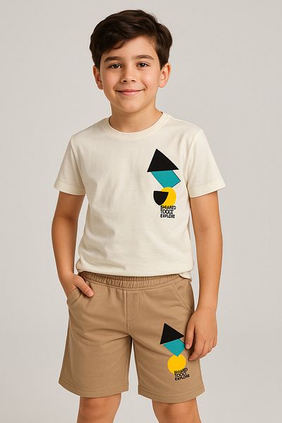 2kids2mom Soliday Back Print Detailed Tshirt and Shorts Bottom Top Boy's Set