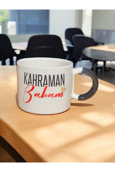 Simge Seramik Crowned Hero My Dad D with Handle Double Printed Handmade Natural Ceramic Mug Mug Tea Cappuccino Cup