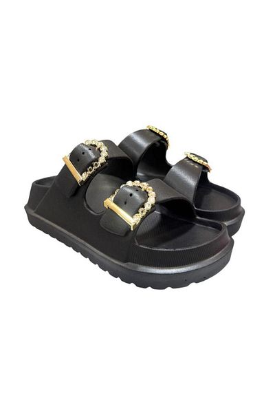 AkınalBella Daily Double Striped Slippers with Accessories