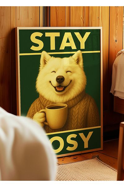 ARTHOUSECOLLECTIVE Αφίσα STAY COSY Coffee Dog – Θέμα ζέστης και άνεσης – Αφίσα χωρίς πλαίσιο