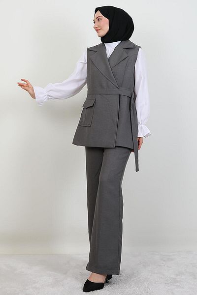 giz astore Single Pocket Double Breasted Collar Suit Dark Gray