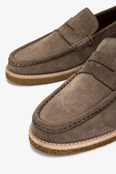 Valmenti Erkek Deri Bej Süet Loafer Ayakkabı