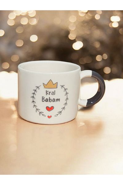 Simge Seramik King My Father D with Handle Double Printed Handmade Natural Ceramic Mug Mug Tea Cappuccino Cup