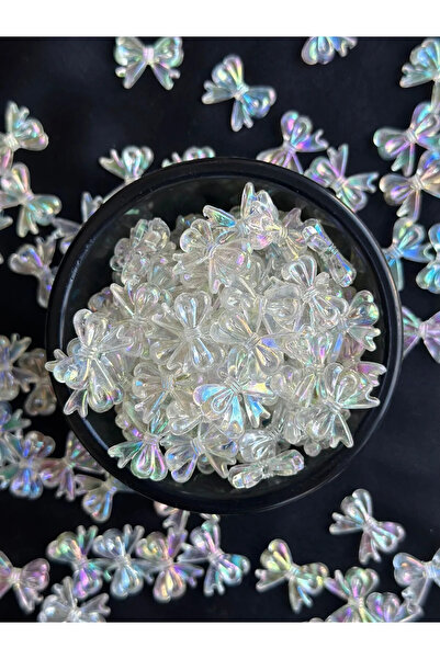 Papatya 40 Adet Şeffaf Beyaz Janjanlı Parlak Kurdele Fiyonk Plastik Akrilik K...