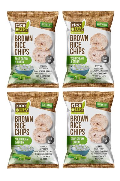 Rice Up 4 Pieces Gluten Free Sour Cream and Onion, Brown Rice Chips 60g