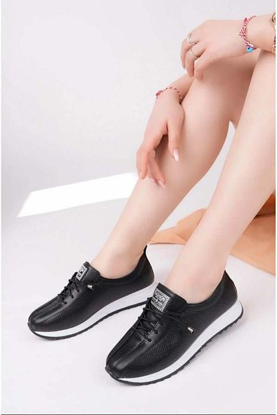 MCASERING Women's Black Rubber Laced Orthopedic Sole Ballerina L Black Skin L Black Skin H Black Skin