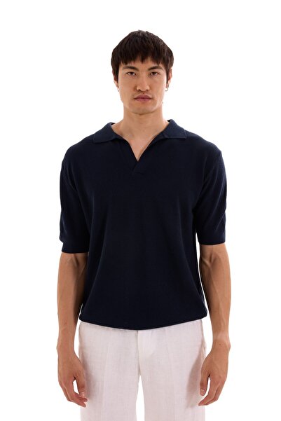 MORREZ Lacivert Ajurlu Polo Yaka Triko