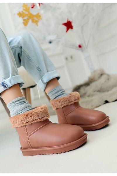 Erbilden Mordi Tan Oval Toe Waterproof Boots with Fur Inside