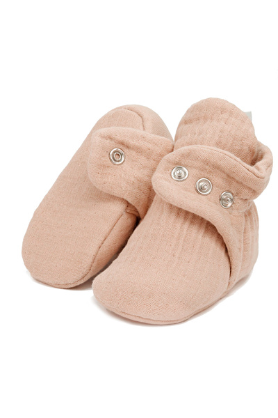 Ella Bonna Béžové dětské botičky z biobavlny z mušelínu a novorozenecké kalhotky