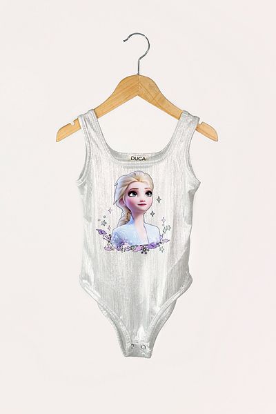 DUCA KIDS Elsa Girl's Body & Swimsuit with Glitter Strap and Snap Fasteners