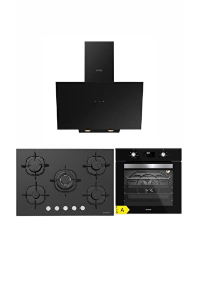 Silverline Siyah Cam Ankastre Set (3481 Flam - CS5365B01 75 Cm 5 Gözü Gazlı O...