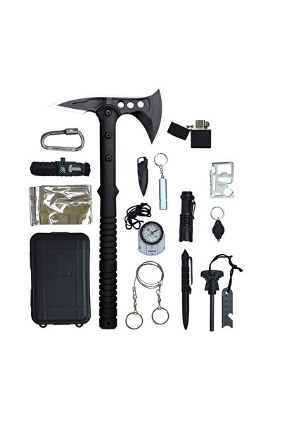 Globalport Retail Tactical Camping Survival Kit 15 in 1 GTX, multifunctional, black