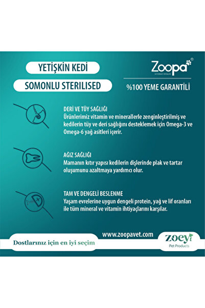 Zoey Somonlu Kısırlaştırılmış Yetişkin Kedi Maması 15 KG