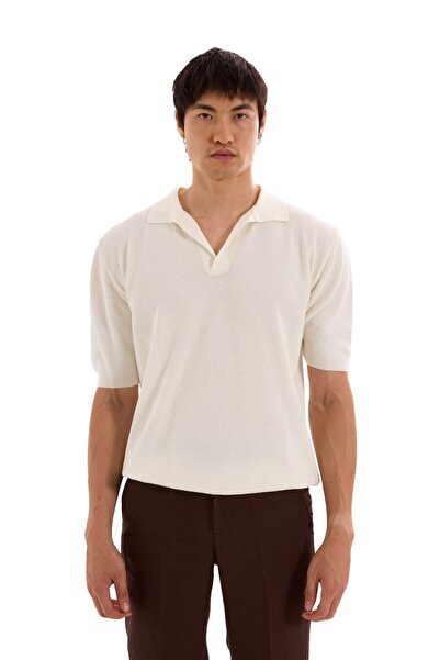 MORREZ Krem Ajurlu Polo Yaka Triko