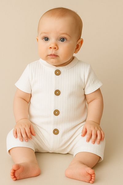 Bubito Short Sleeve Board Button Cotton Summer Jumpsuit-White