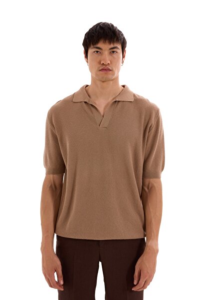 MORREZ Kahverengi Ajurlu Polo Yaka Triko