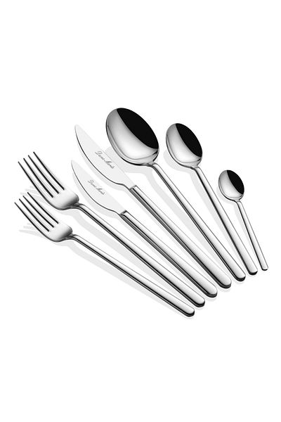 Onedekor 42 Pieces Ares Fork Spoon Knife Cutlery Set Stainless Steel Silverware 4mm
