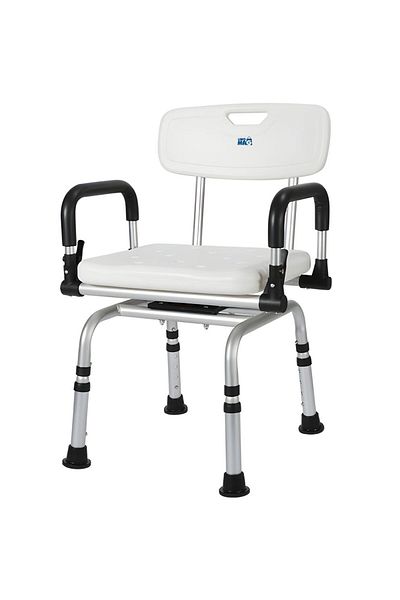 Linomag 360° Rotating Shower Chair Linomag® , Adjustable, Soft Seat, Backrest, Suction Cups, B/W, Aluminum