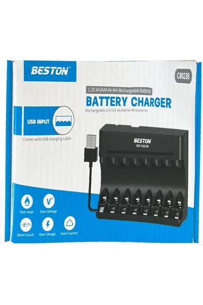 Beston شاحن C8023B لـ 8 بطاريات AA وAAA بقوة 1.2 فولت
