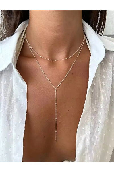 derokas قلادة أنيقة من الفولاذ المقاوم للصدأ على شكل حرف Y