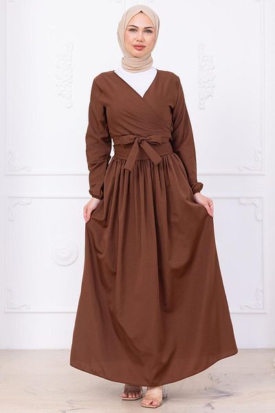 hafsamina Tie-Up Skirt Suit Brown Hm2752