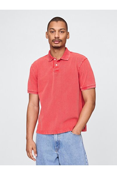 GAP Erkek Kırmızı Relaxed Pique Polo T-Shirt