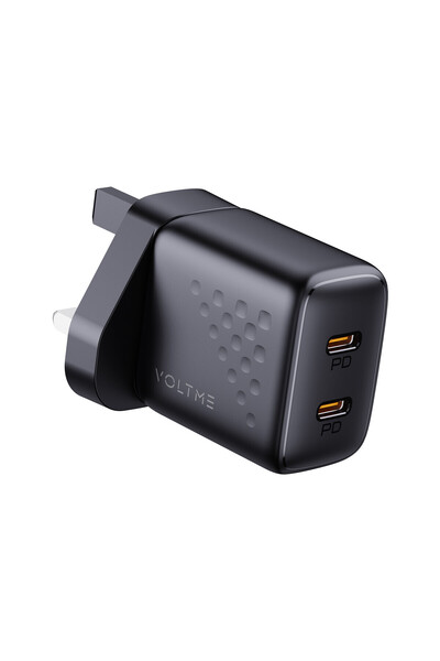 VOLTME شاحن حائط ريفو 35 ديو لايت بمنفذي USB-C بقوة 35 وات - أسود
