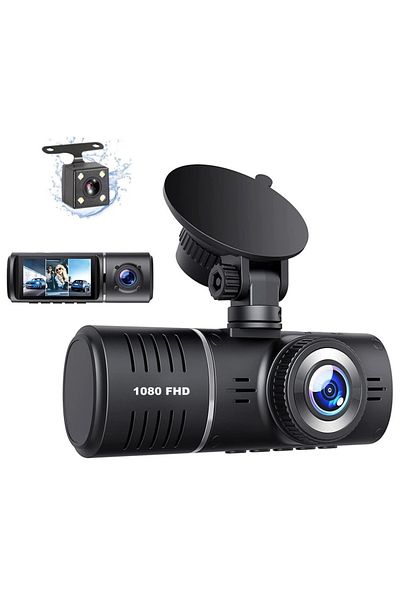 INNOVIX 1080p Dash Cam, 3 Lenses, 170° View, 2.45" IPS, Night Mode, G-Sensor, Loop, SD up to 64GB