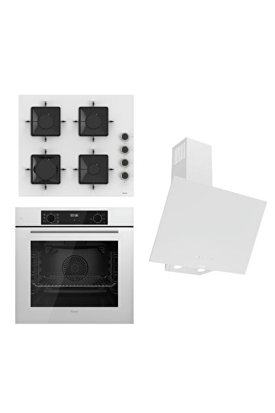 Ferre FLOWART-SILENTART Serisi Beyaz Set (SS206 + QBL63CB +D078-SA ) - Emaye Izgara