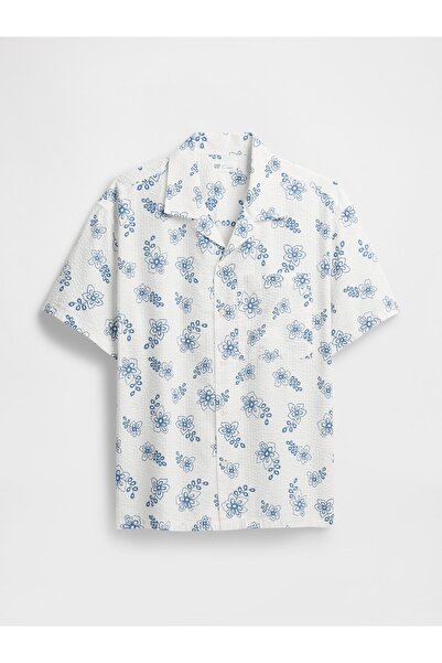 GAP Erkek Çiçek Desenli Seersucker Boxy Fit Gömlek